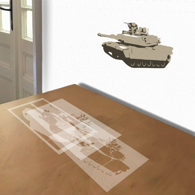 M-1 Tank stencil in 3 layers, simulated painting