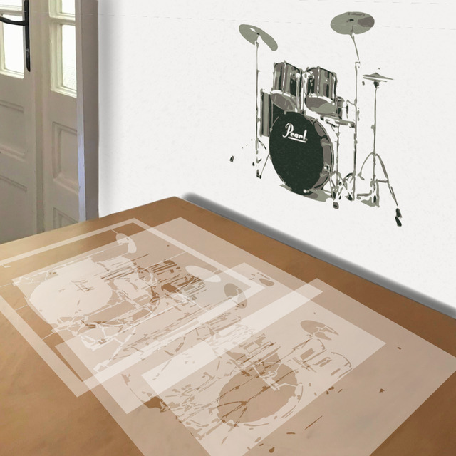 Drum Kit stencil in 4 layers, simulated painting