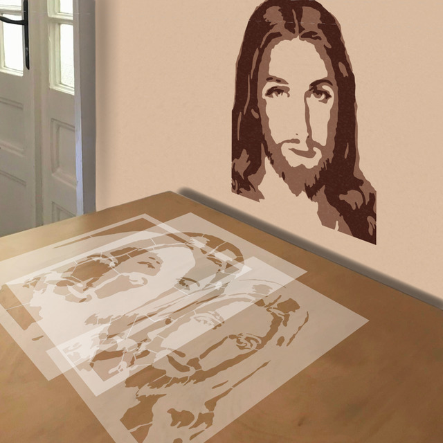 Jesus stencil in 3 layers, simulated painting