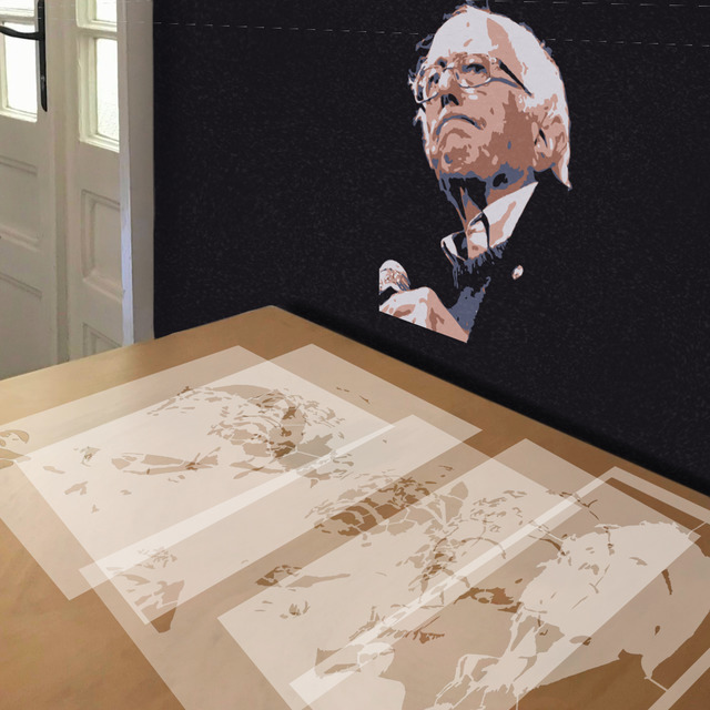Bernie Sanders Frown stencil in 5 layers, simulated painting