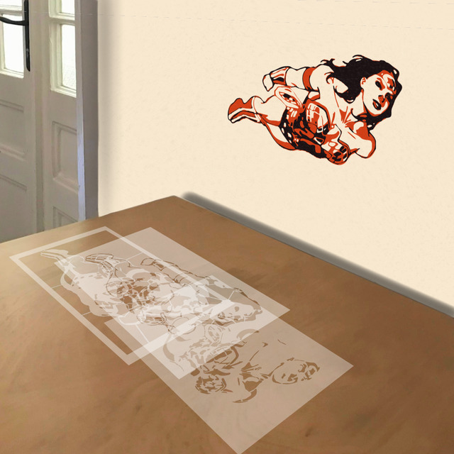 Wonder Woman Flying stencil in 3 layers, simulated painting
