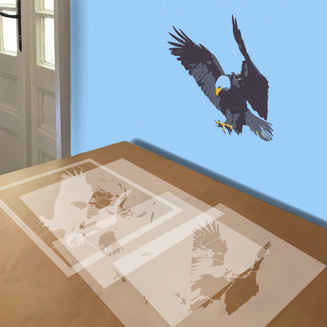 Bald Eagle stencil in 4 layers, simulated painting