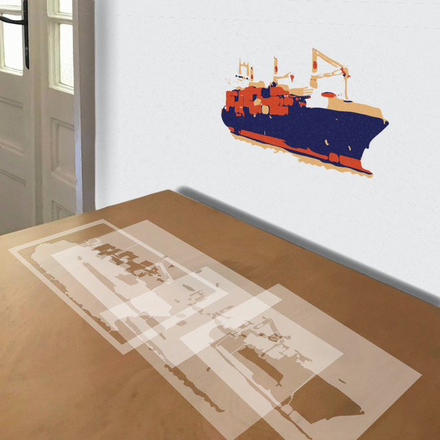 Container Ship stencil in 4 layers, simulated painting