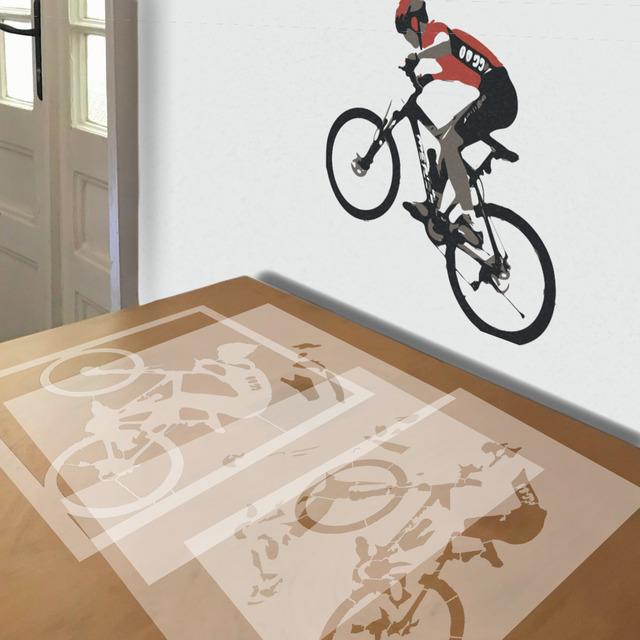 Mountain Bike stencil in 4 layers, simulated painting