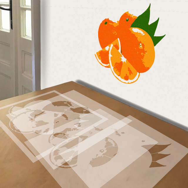 Orange stencil in 4 layers, simulated painting