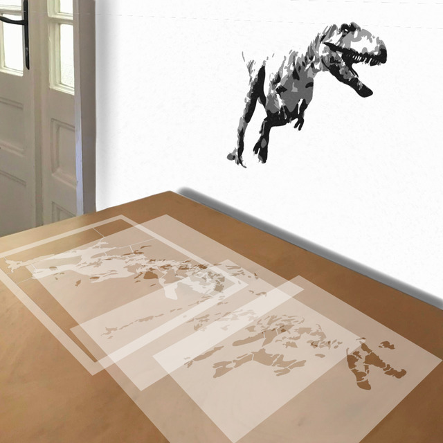 T-Rex stencil in 4 layers, simulated painting