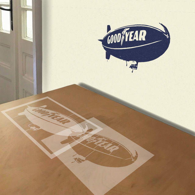 Goodyear Blimp stencil in 2 layers, simulated painting