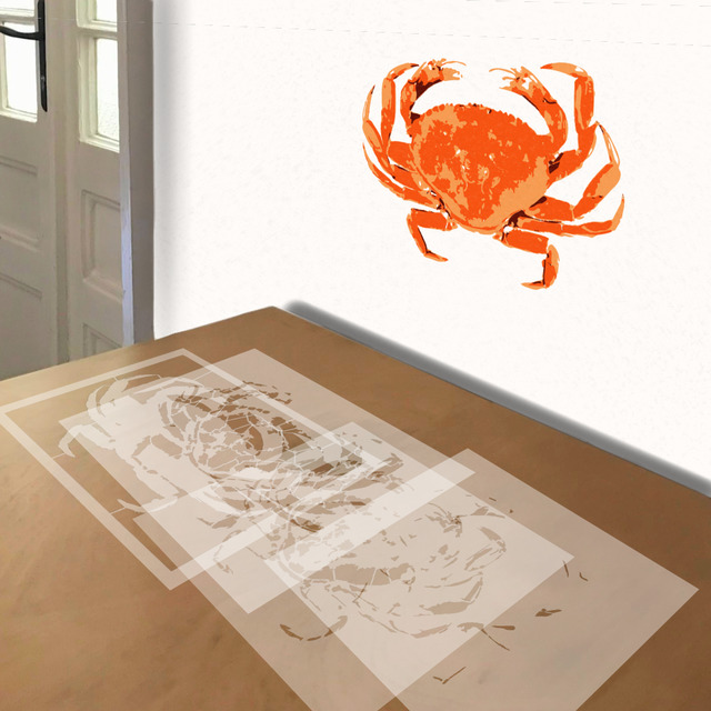 Crab stencil in 4 layers, simulated painting