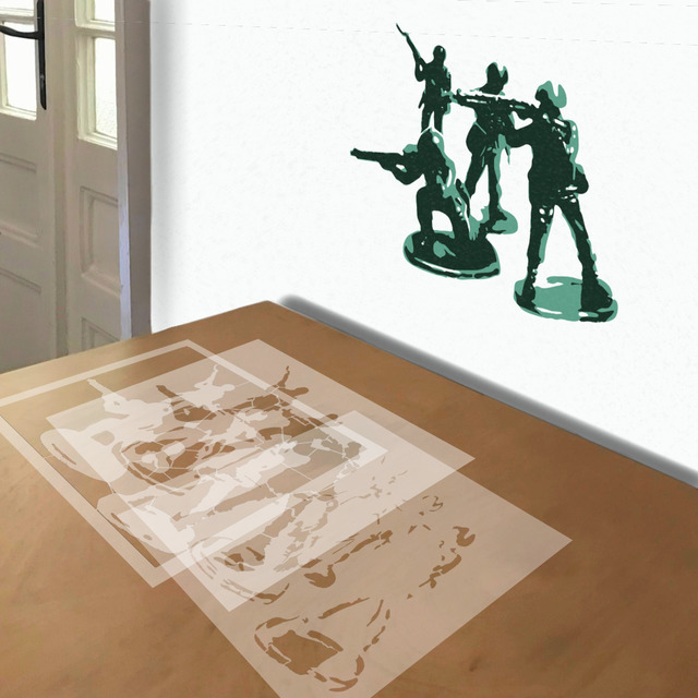 Army Men stencil in 3 layers, simulated painting