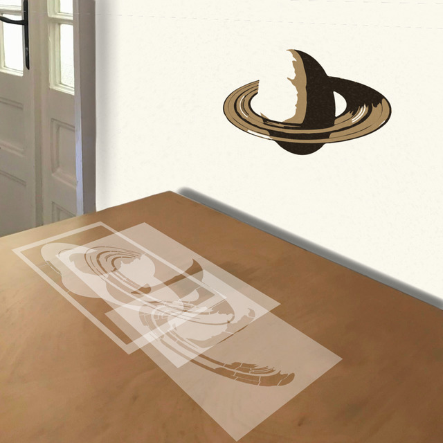Saturn stencil in 3 layers, simulated painting
