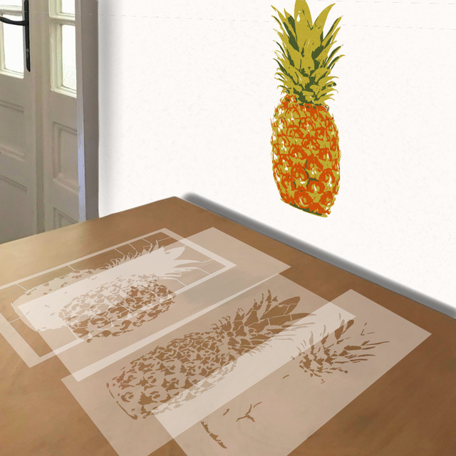 Pineapple stencil in 4 layers, simulated painting