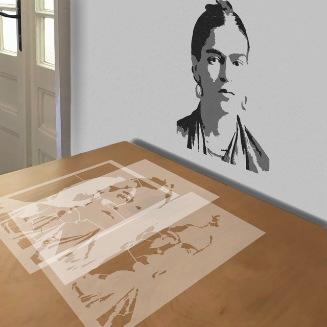 Frida Kahlo stencil in 3 layers, simulated painting