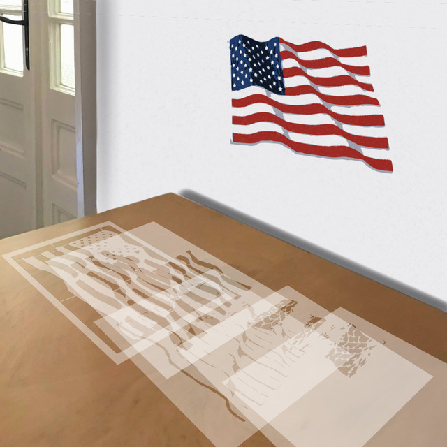 American Flag stencil in 5 layers, simulated painting