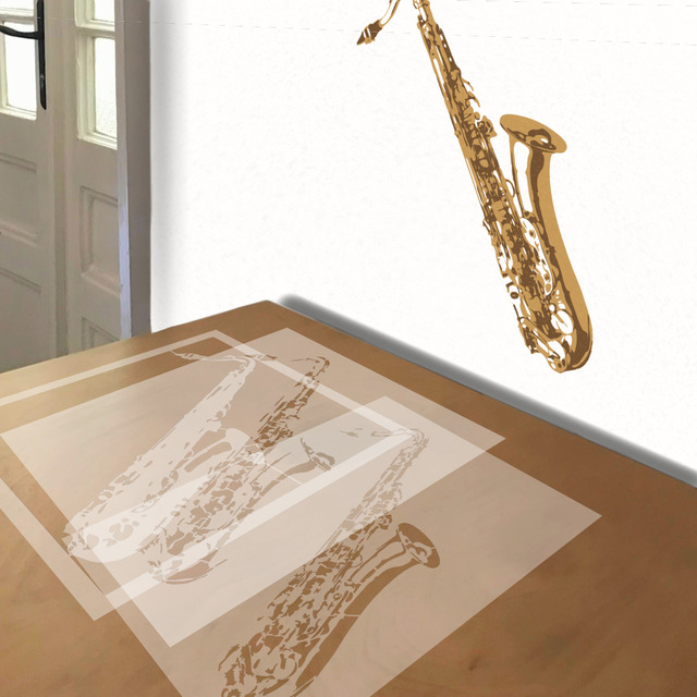 Saxophone stencil in 3 layers, simulated painting