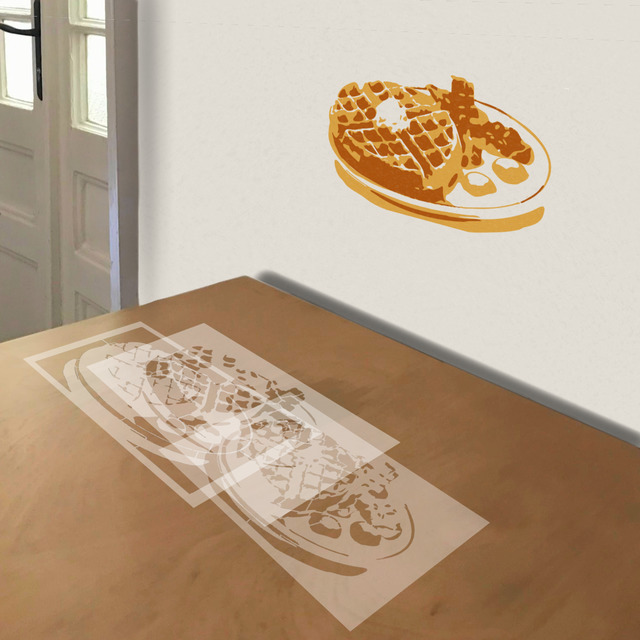 Breakfast stencil in 3 layers, simulated painting