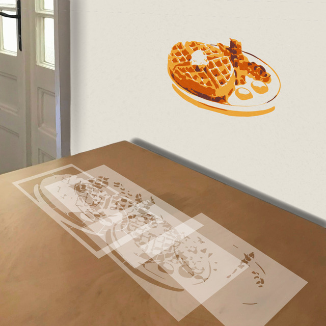 Breakfast stencil in 4 layers, simulated painting