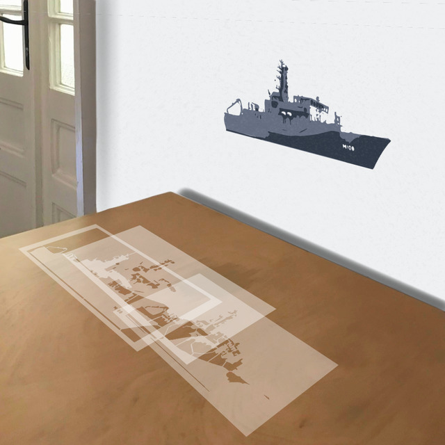 Navy Destroyer stencil in 3 layers, simulated painting