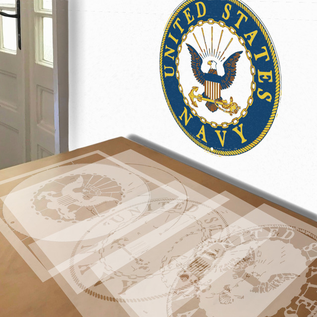 US Navy stencil in 5 layers, simulated painting