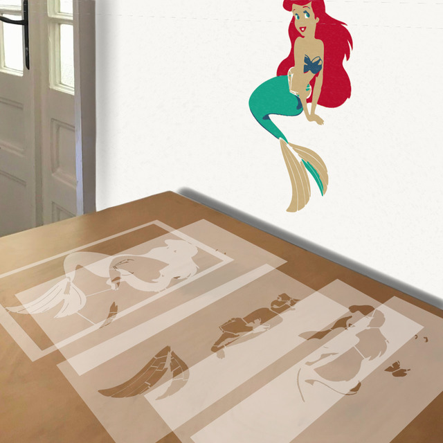 Little Mermaid stencil in 5 layers, simulated painting