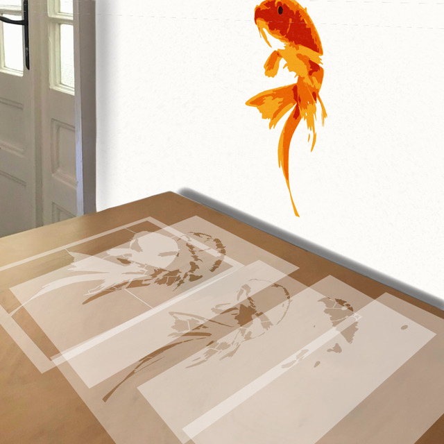 Goldfish stencil in 5 layers, simulated painting