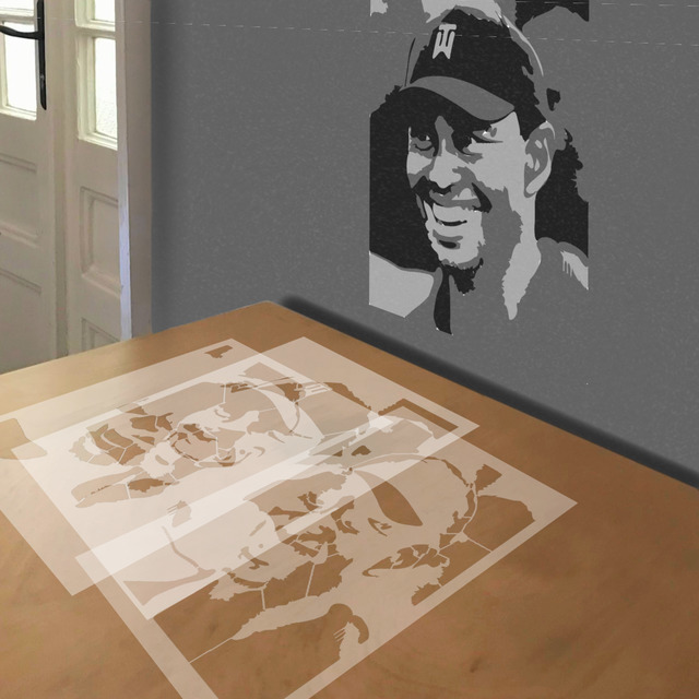 Tiger Woods stencil in 3 layers, simulated painting