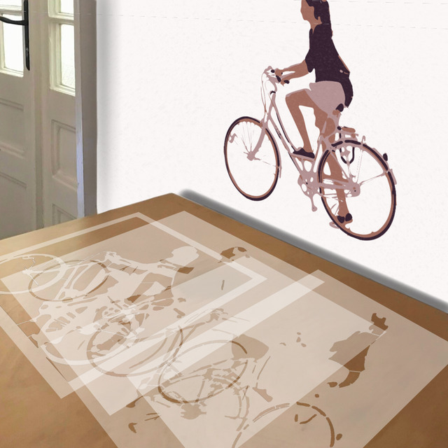 Ladies Bicycle stencil in 4 layers, simulated painting