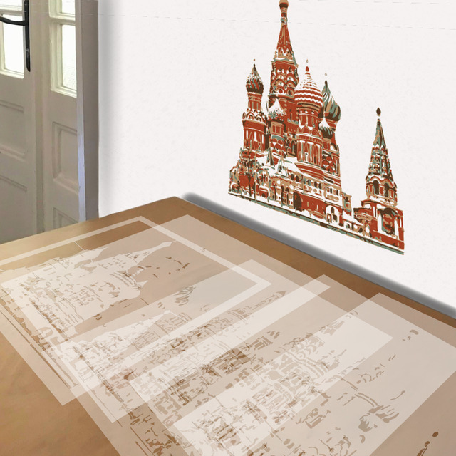 St Basil's Cathedral stencil in 5 layers, simulated painting