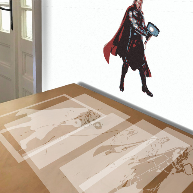 Thor stencil in 5 layers, simulated painting