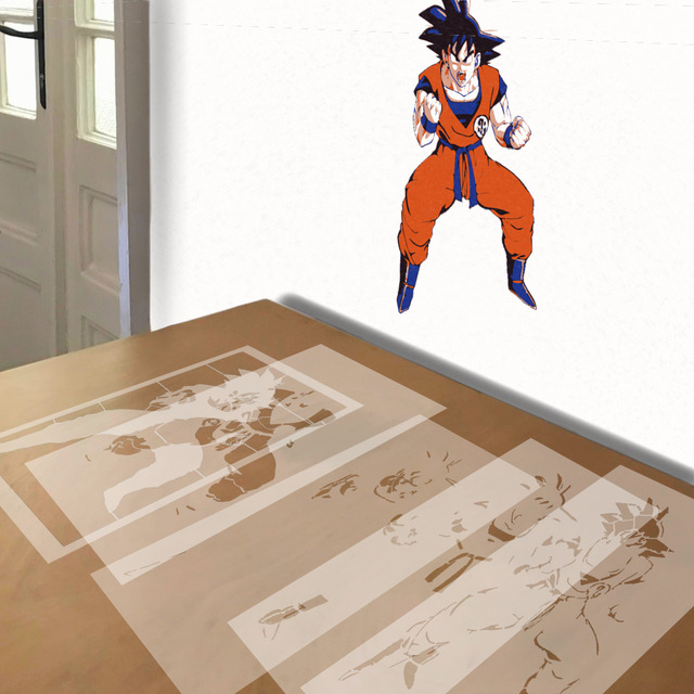 Goku stencil in 5 layers, simulated painting