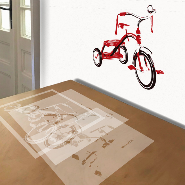 Tricycle stencil in 3 layers, simulated painting