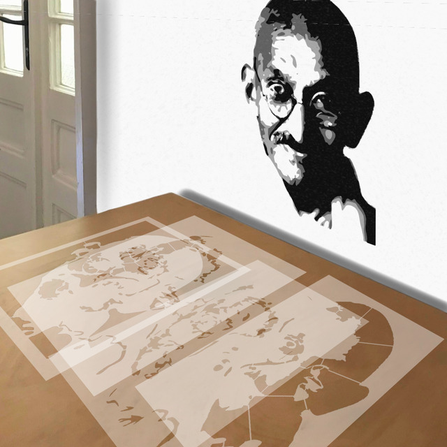 Gandhi stencil in 4 layers, simulated painting