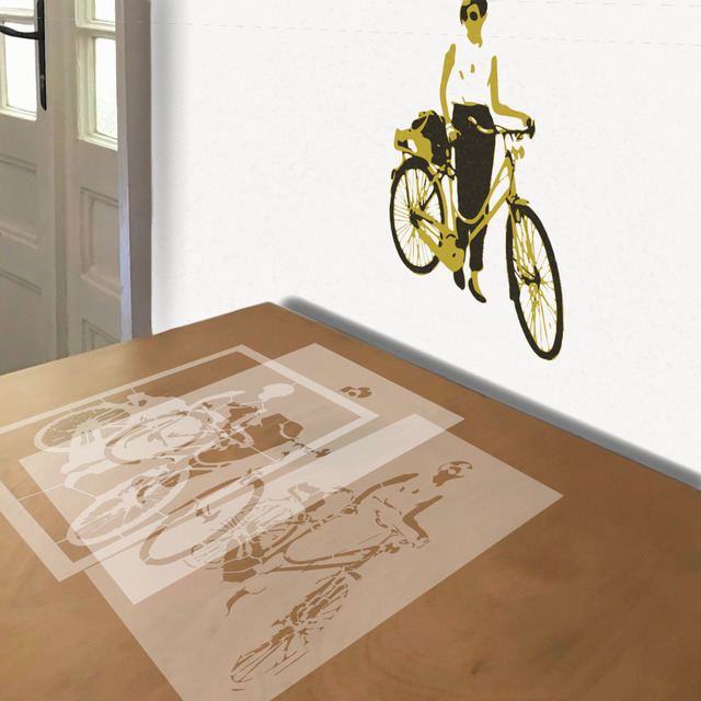 Bicycle stencil in 3 layers, simulated painting