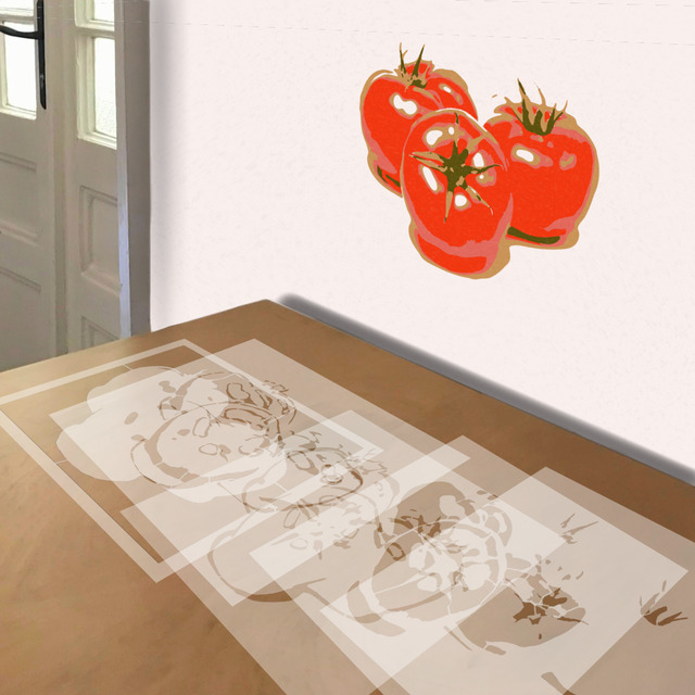 Tomatoes stencil in 5 layers, simulated painting