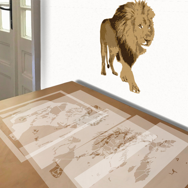 The Lion stencil in 5 layers, simulated painting