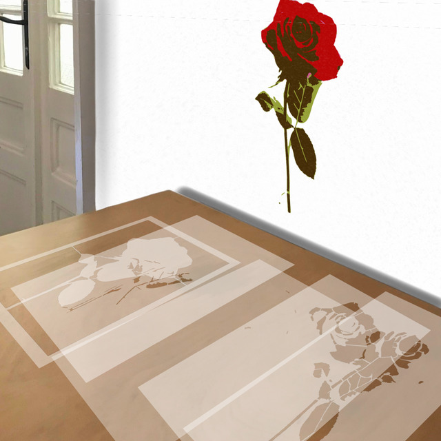 Red Rose stencil in 5 layers, simulated painting