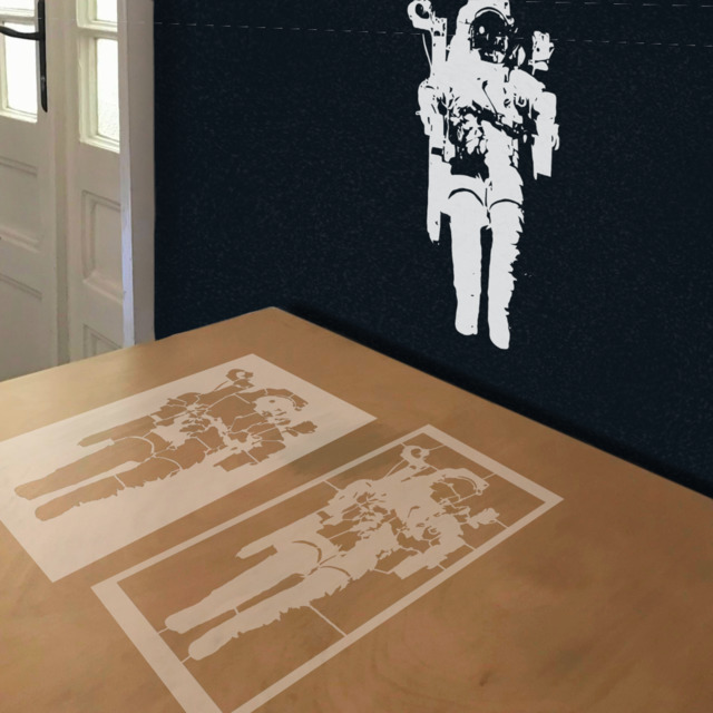 Astronaut stencil in 2 layers, simulated painting