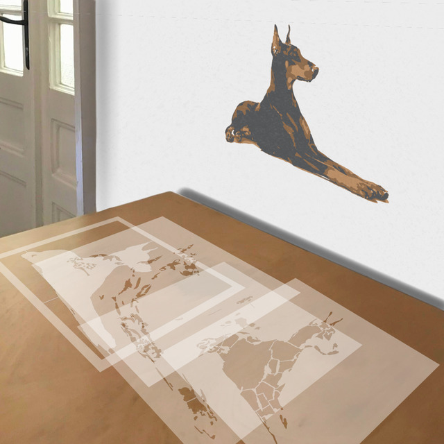 Doberman stencil in 4 layers, simulated painting