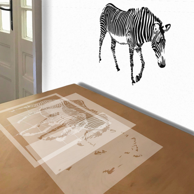 Zebra stencil in 3 layers, simulated painting