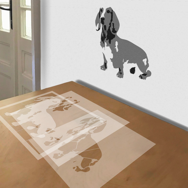 Dachshund stencil in 3 layers, simulated painting