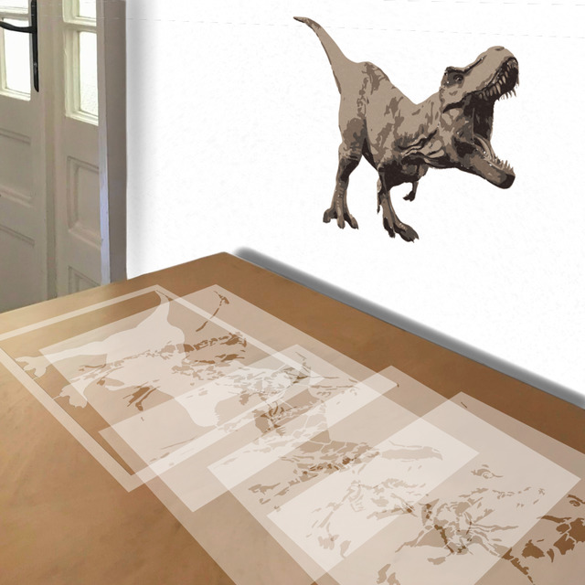 Tyrannosaurus Rex stencil in 5 layers, simulated painting