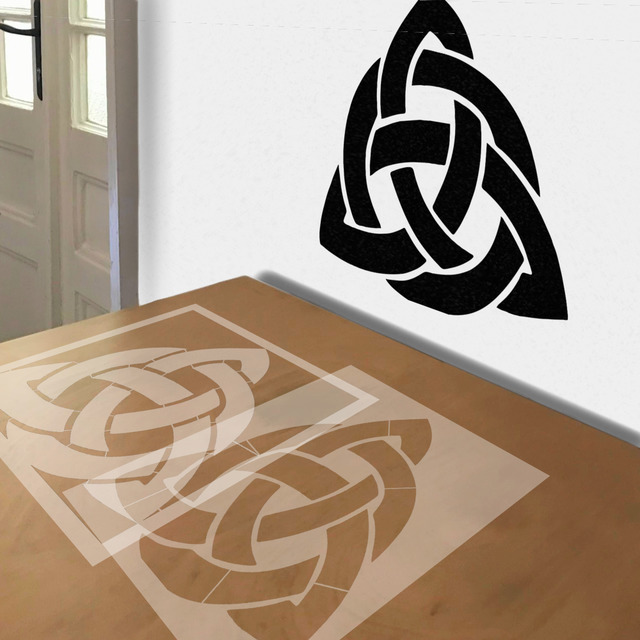 Celtic Knot Triangle stencil in 2 layers, simulated painting