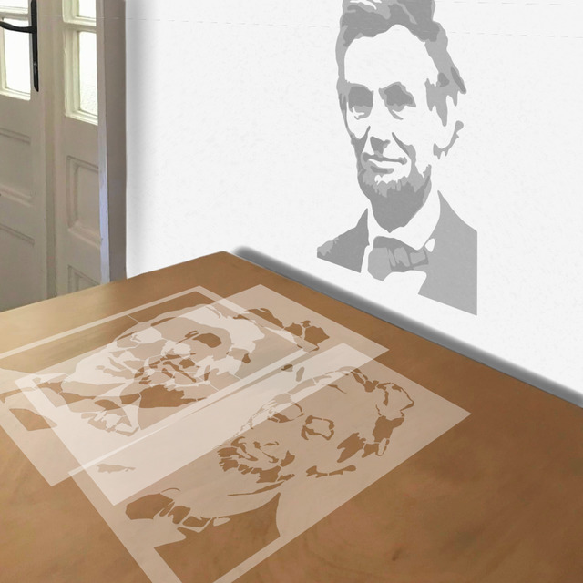 Abe Lincoln stencil in 3 layers, simulated painting