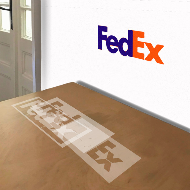 Fed Ex Logo stencil in 3 layers, simulated painting