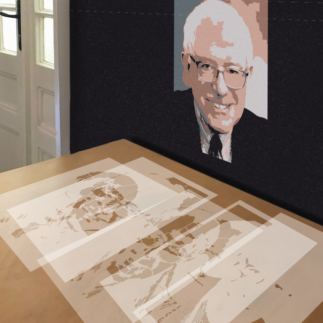 Bernie Sanders stencil in 5 layers, simulated painting