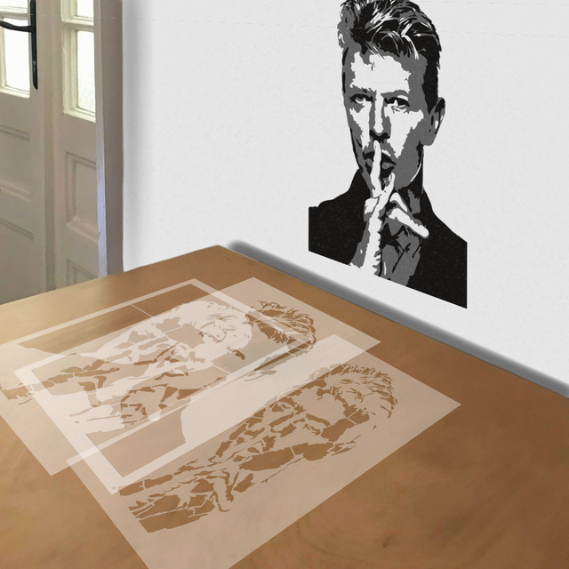 David Bowie Shhh stencil in 3 layers, simulated painting