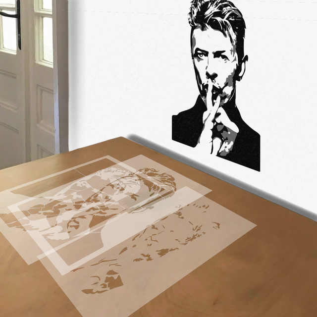 David Bowie Shhh stencil in 3 layers, simulated painting