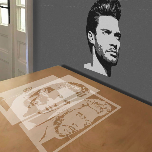 Pompadour stencil in 3 layers, simulated painting