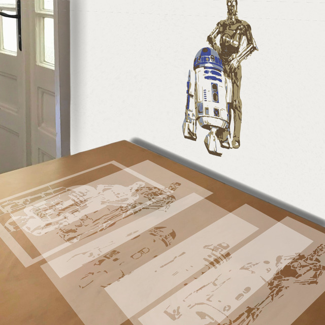 R2-D2 and C-3PO stencil in 5 layers, simulated painting
