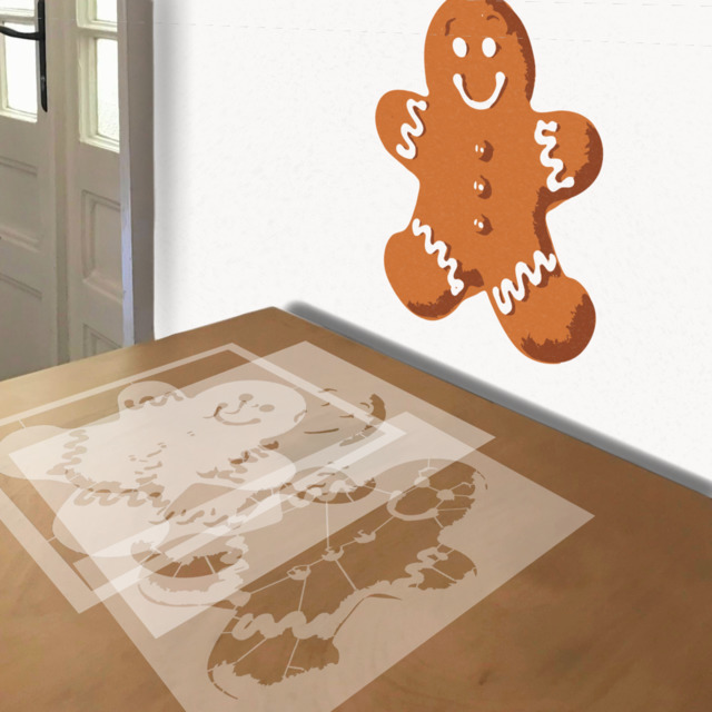 Gingerbread Man stencil in 3 layers, simulated painting