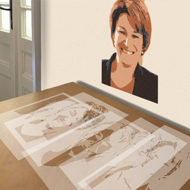 Amy Klobuchar stencil in 5 layers, simulated painting